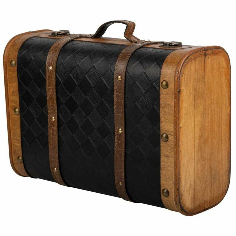 Decorative suitcase Alexandra House Living Black PVC Wood Metal Cloth Vintage 30 x 17 x 43 cm