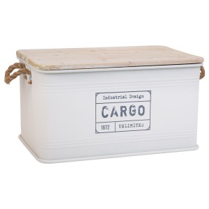 Coffre Alexandra House Living Cargo Blanc Chanvre Métal Bois d'épicéa 38 x 60 x 33 cm