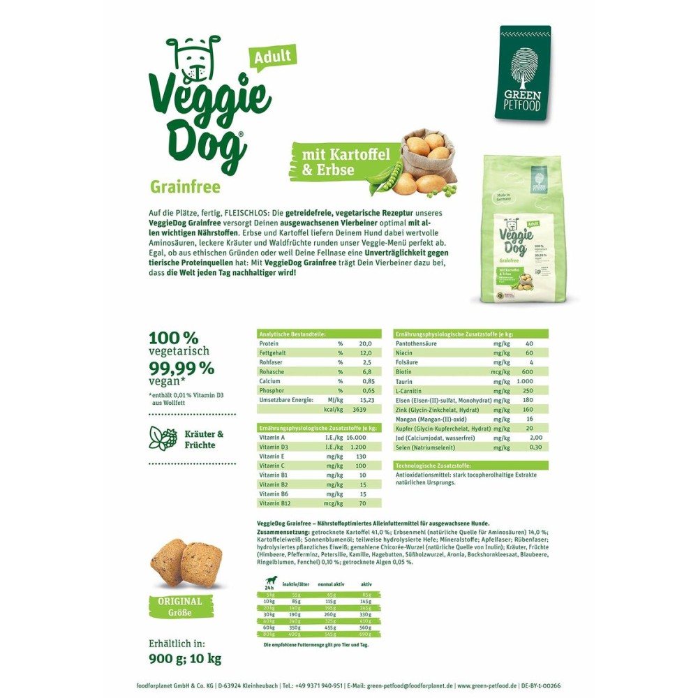 Nourriture Green Petfood Pommes de terre Pois 10 kg