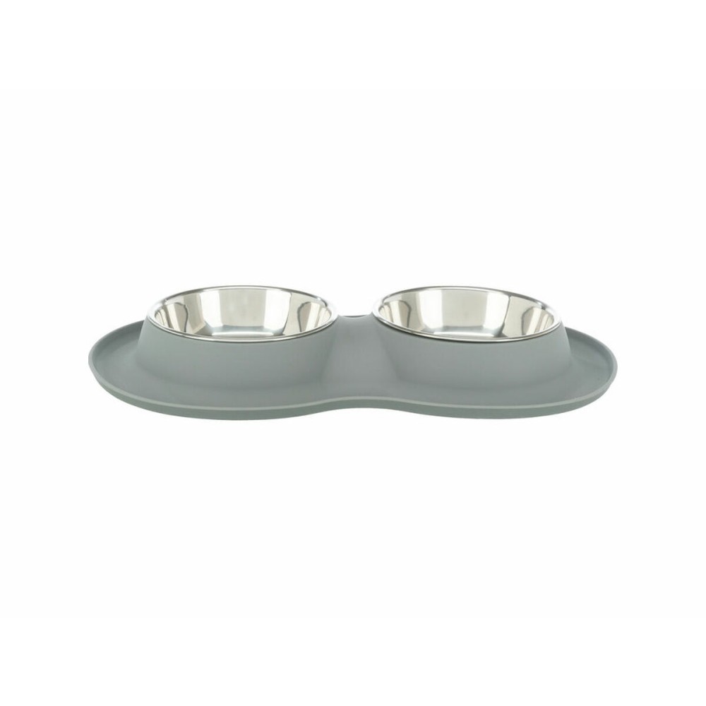 Dog Feeder Trixie Grey Stainless steel Ø 16 cm Double 2 × 0,4 L 40 × 5 × 23 cm (2 Units)