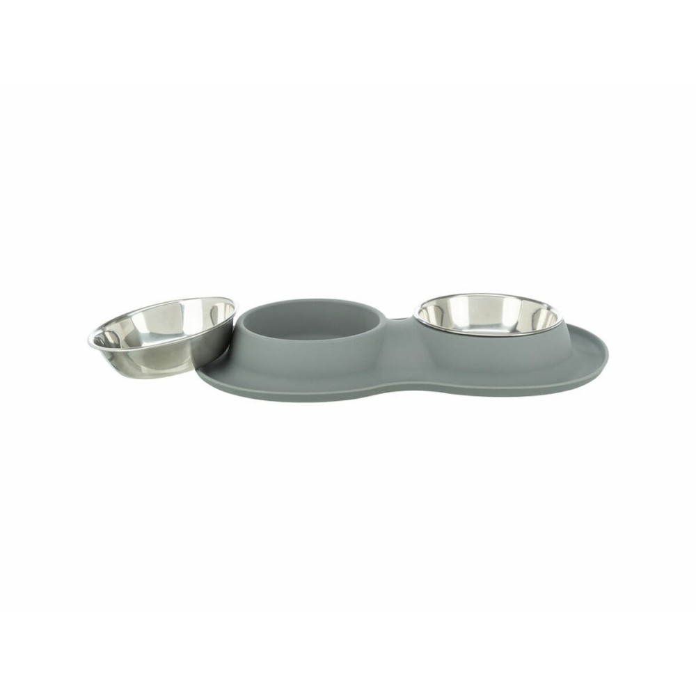 Dog Feeder Trixie Grey Stainless steel Ø 16 cm Double 2 × 0,4 L 40 × 5 × 23 cm (2 Units)