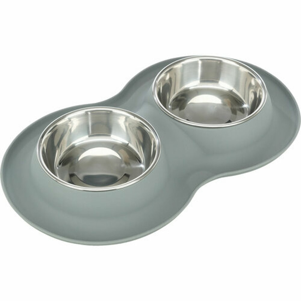 Dog Feeder Trixie Grey Stainless steel Ø 16 cm Double 2 × 0,4 L 40 × 5 × 23 cm (2 Units)