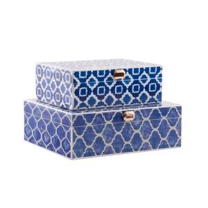 Boîte à bijoux DKD Home Decor Bleu Blue marine Bois 24 x 20 x 8 cm (2 Unités)