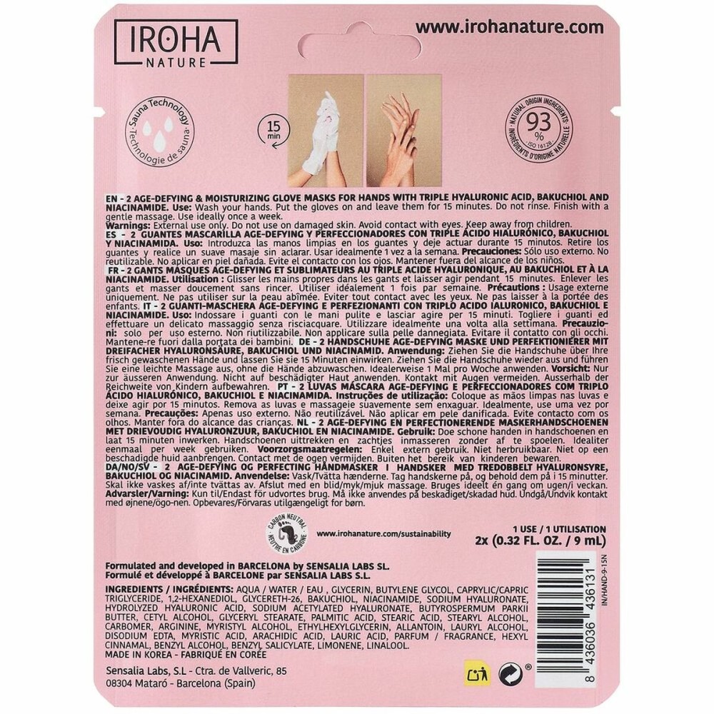 Masque pour les mains Iroha IN/HAND-9-15 Anti-âge Acide Hyaluronique 9 ml