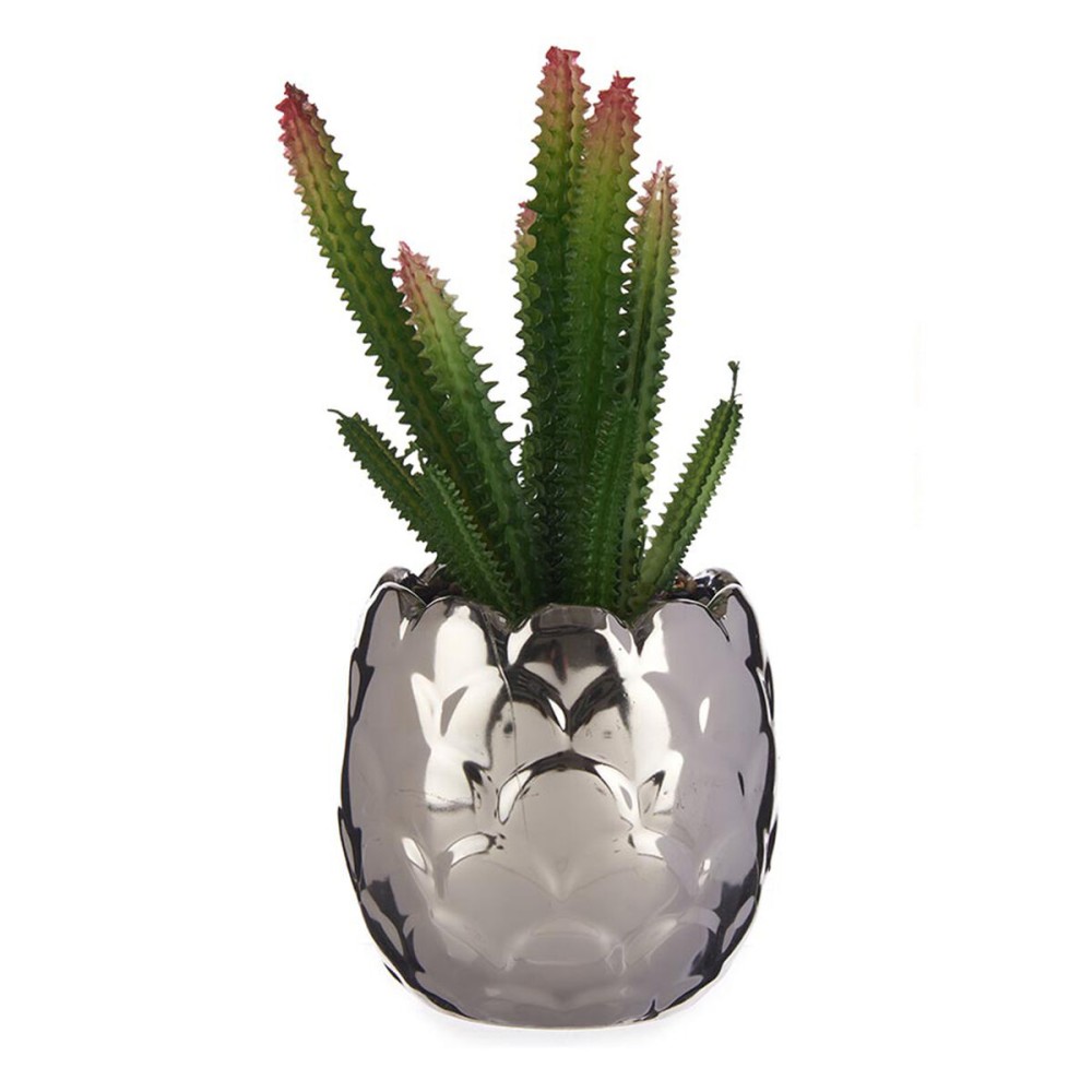 Plante décorative Ibergarden HY2-44 Céramique Plastique Cactus 10 x 20 x 10 cm Argenté