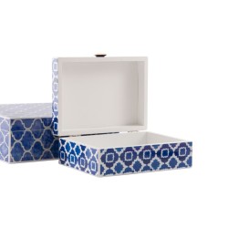 Boîte à bijoux DKD Home Decor Bleu Blue marine Bois 24 x 20 x 8 cm (2 Unités)