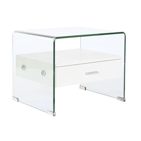 Table de Nuit DKD Home Decor Blanc Transparent Verre Bois MDF 50 x 40 x 45,5 cm