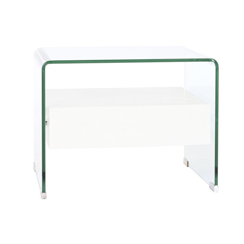 Table de Nuit DKD Home Decor Blanc Transparent Verre Bois MDF 50 x 40 x 45,5 cm