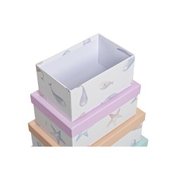 Jeu de Caisses de Rangement Empilables DKD Home Decor Marin Carton (43,5 x 33,5 x 15,5 cm)