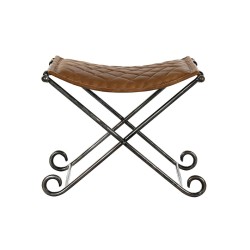 Banc de Pied de Lit DKD Home Decor Noir Métal Marron Cuir (53 x 45 x 44 cm)