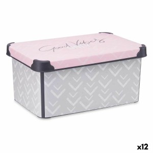 Storage Box with Lid Kipit Vibes Grey Pink Plastic 10 L 22,7 x 16,5 x 34,5 cm (12 Units)