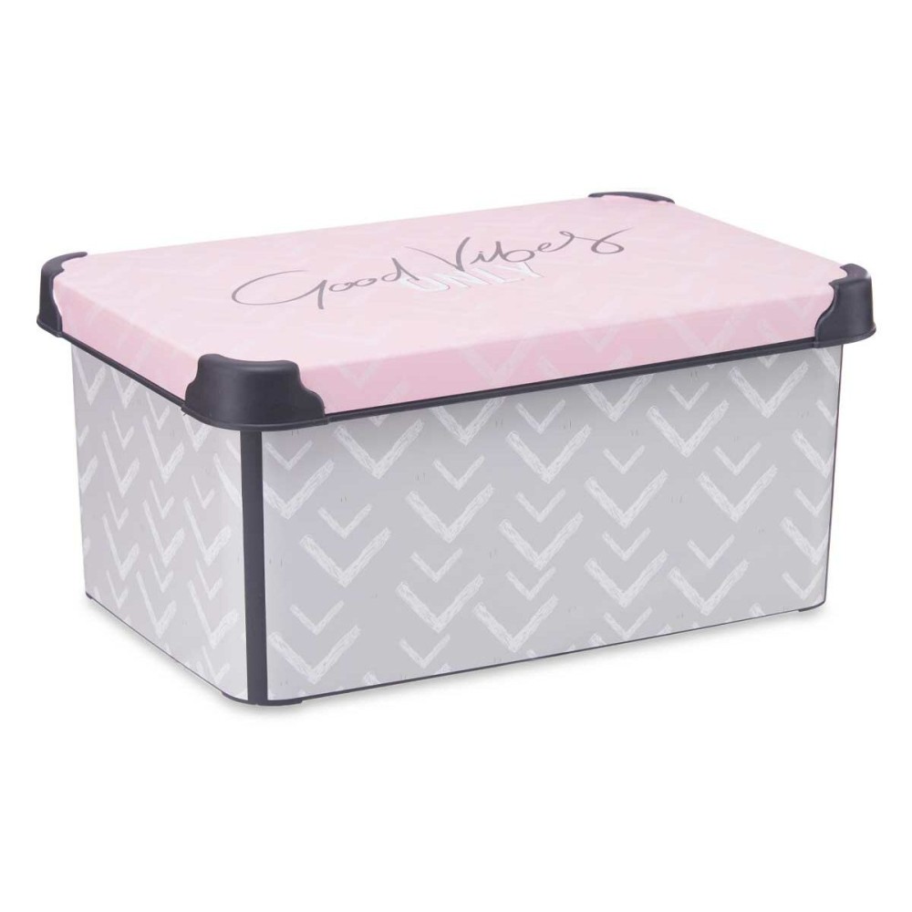 Storage Box with Lid Kipit Vibes Grey Pink Plastic 10 L 22,7 x 16,5 x 34,5 cm (12 Units)