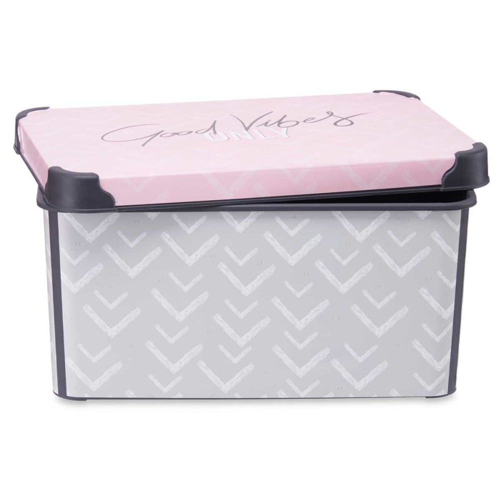 Storage Box with Lid Kipit Vibes Grey Pink Plastic 10 L 22,7 x 16,5 x 34,5 cm (12 Units)