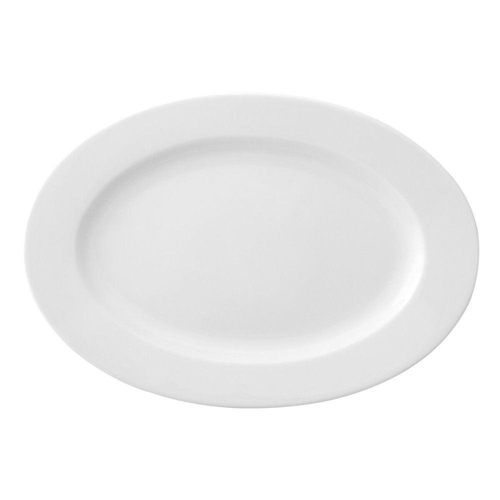 Flat plate Ariane Prime Oval Ceramic White (38 x 25 cm) (6 Units)