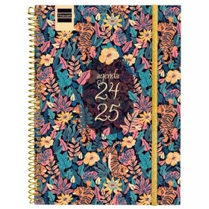 Agenda Finocam TIGER Multicouleur quarto 15,5 x 21,2 cm 2024-2025 Floral