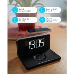 Alarm Clock with Wireless Charger KSIX Qi Black