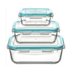 Ensemble de 3 Boîtes à Lunch 5five Simply Smart Bleu Transparent Verre 300 ml 690 ml 1000 L 800 g