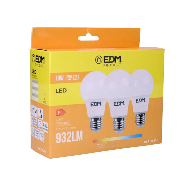 Pack of 3 LED bulbs EDM F 10 W E27 810 Lm Ø 6 x 10,8 cm (3200 K)