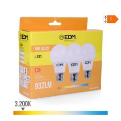 Packung mit 3 LED-Glühbirnen EDM F 10 W E27 810 Lm Ø 6 x 10,8 cm (3200 K)