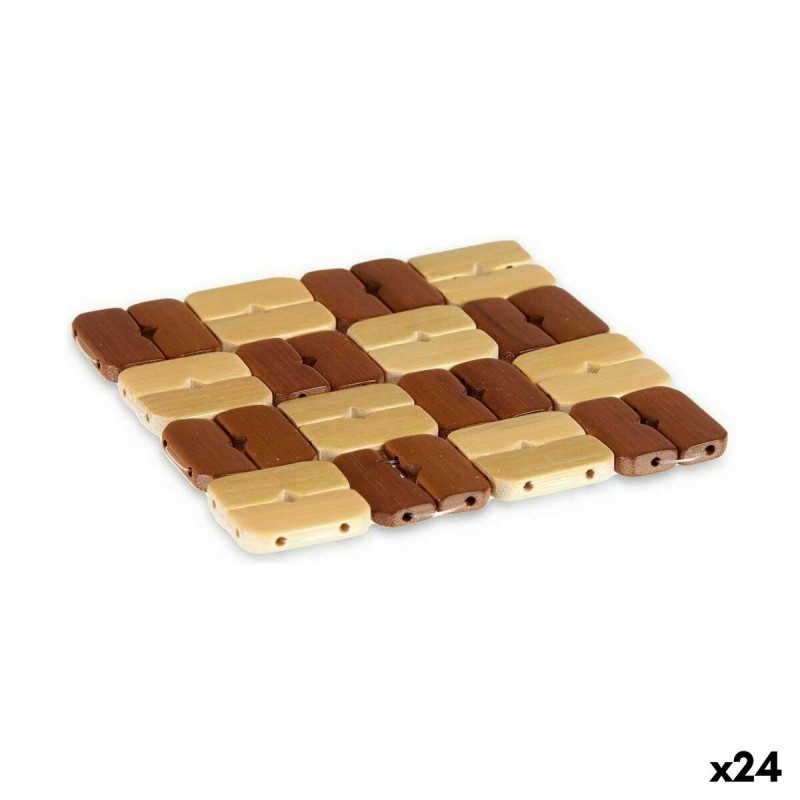 Untersetzer Satz karriert Bambus Braun 13 x 2 x 13 cm (24 Stück)