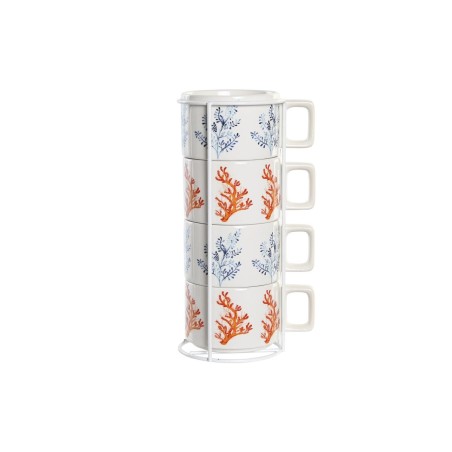 Ensemble de tasses à café DKD Home Decor Bleu Fuchsia Métal Dolomite Corail 260 ml 4 Pièces