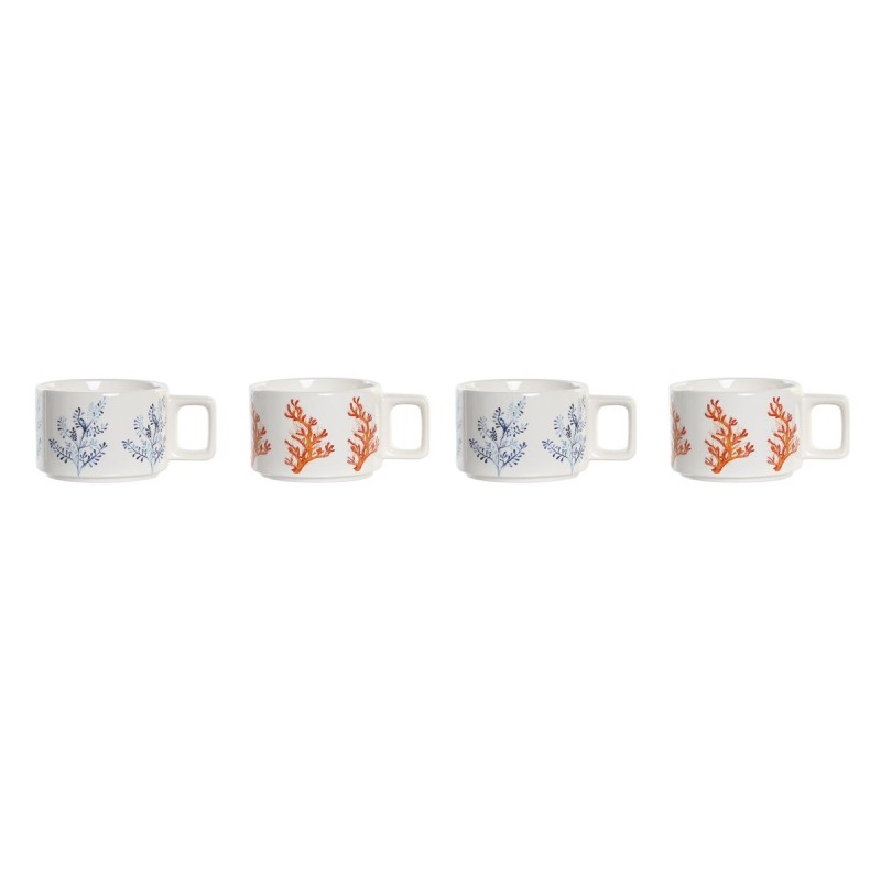 Ensemble de tasses à café DKD Home Decor Bleu Fuchsia Métal Dolomite Corail 260 ml 4 Pièces