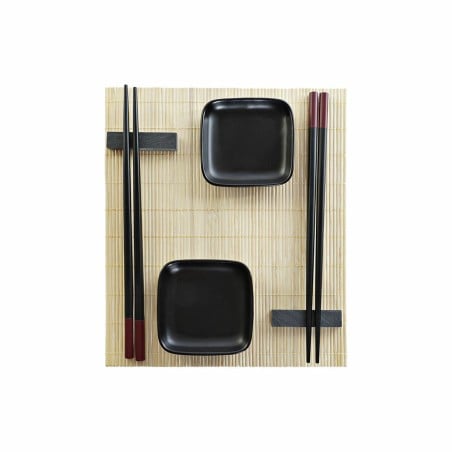 Sushi-Set DKD Home Decor Schwarz natürlich Metall Bambus Steingut Orientalisch 30 x 40 cm 27,8 x 17,8 x 3 cm (7 Stücke) (27,8 x 