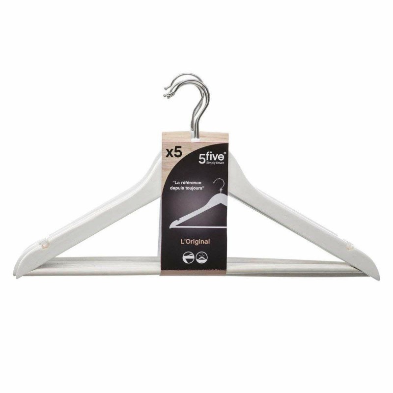 Set of Clothes Hangers 5five Simply Smart White Metal 44,5 x 23,5 x 1,5 cm (5 Units)