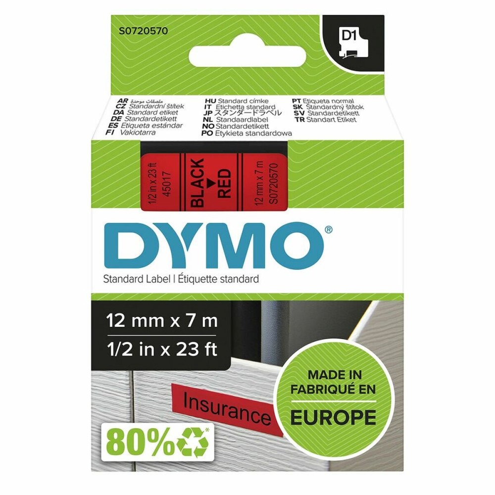 Ruban Laminé pour Etiqueteuses Dymo LM D1 Noir/Rouge