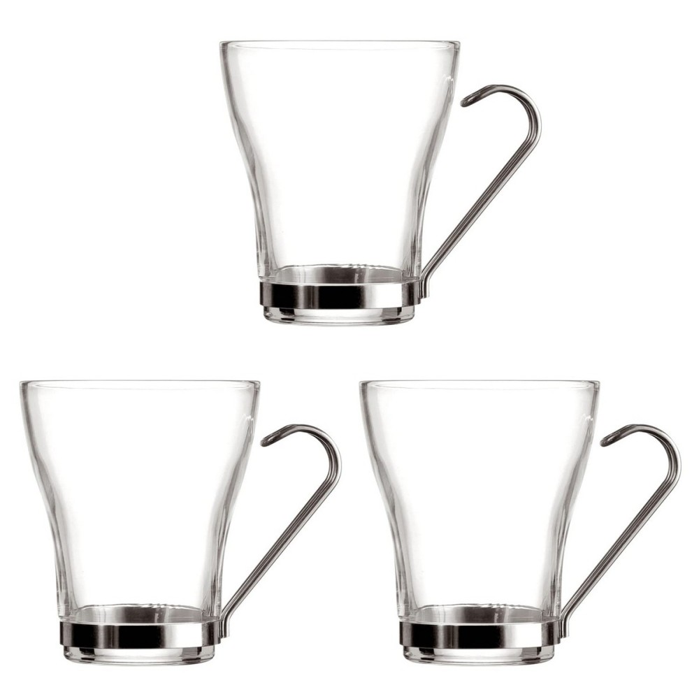 Satz von Kaffeetassen Quid Supreme Durchsichtig Glas Stahl 250 ml 3 Stücke