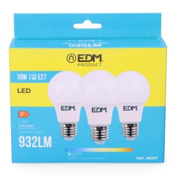 Lot de 3 ampoules LED EDM F 10 W E27 810 Lm Ø 6 x 10,8 cm (6400 K)