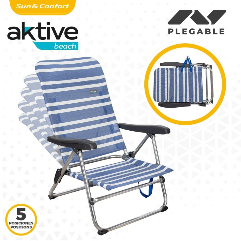 Chaise Pliante Aktive Mykonos A rayures 47 x 85 x 50 cm (4 Unités)