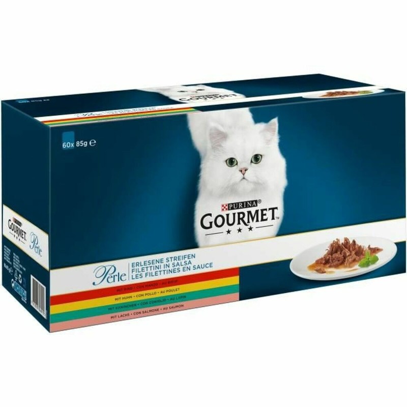 Aliments pour chat Gourmet Perle Mix Poulet Saumon Poisson Veau Lapin 60 x 85 g