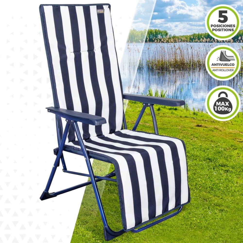 Sun-lounger Aktive White Navy Blue Reclining Striped 147 x 70 x 48 cm (2 Units)