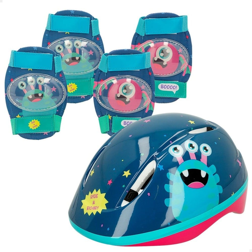 Kit Casque et Genouillères Colorbaby Monstre (4 Unités)