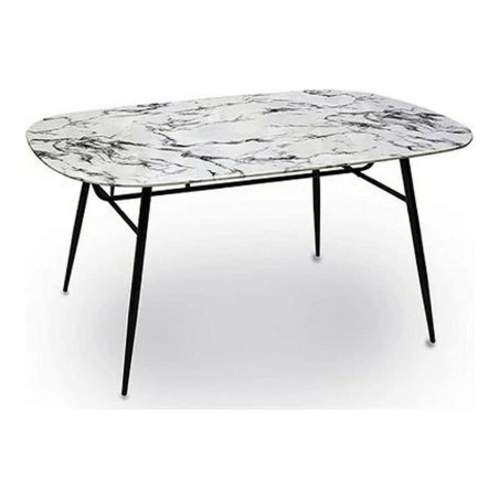 Table d'appoint Blanc Noir Métal Verre trempé 90 x 76,5 x 160 cm