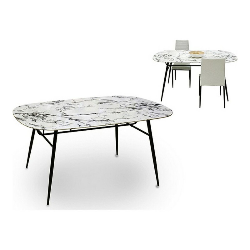 Table d'appoint Blanc Noir Métal Verre trempé 90 x 76,5 x 160 cm