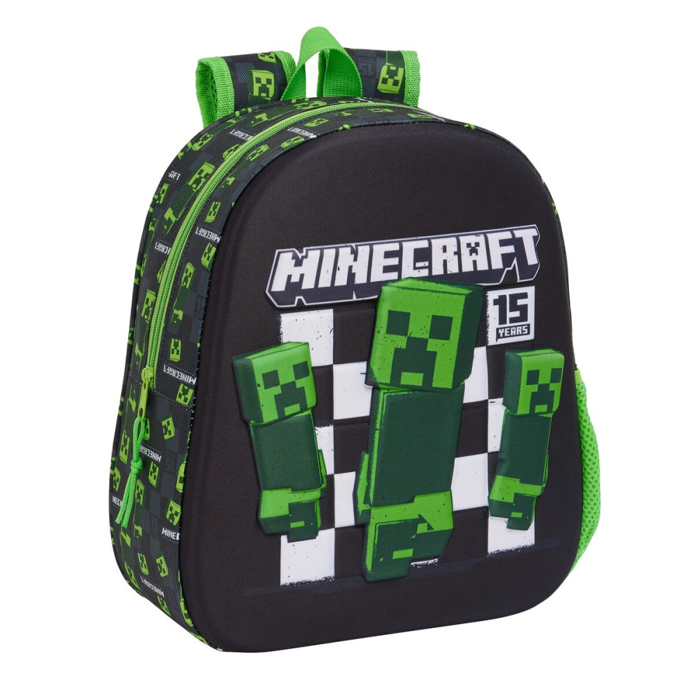 Cartable 3D Minecraft Noir Vert 27 x 33 x 10 cm