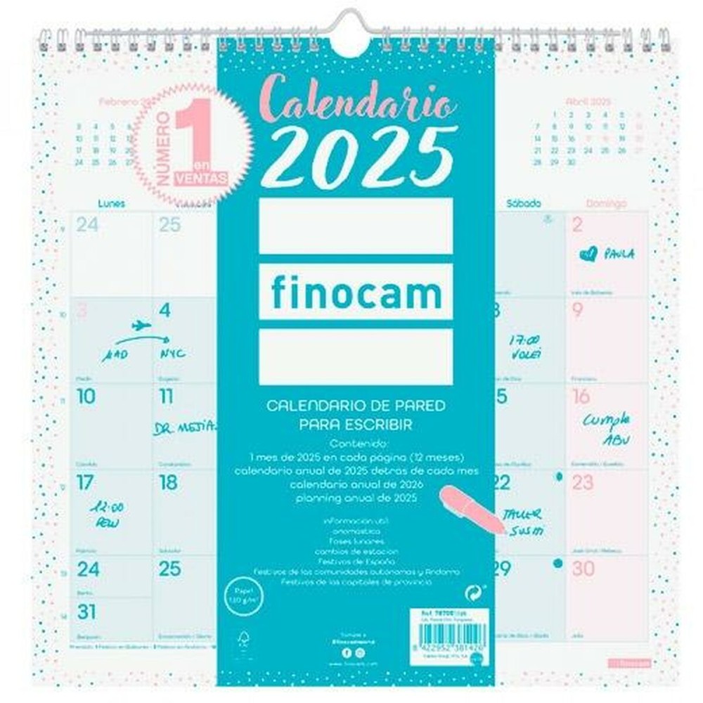 Wall calendar Finocam CHIC Turquoise Paper 2025 30 x 30 cm