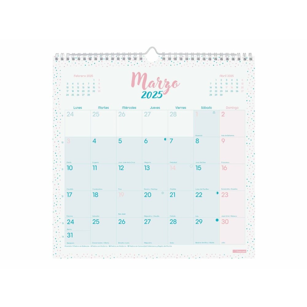 calendrier mural Finocam CHIC Turquoise Papier 2025 30 x 30 cm