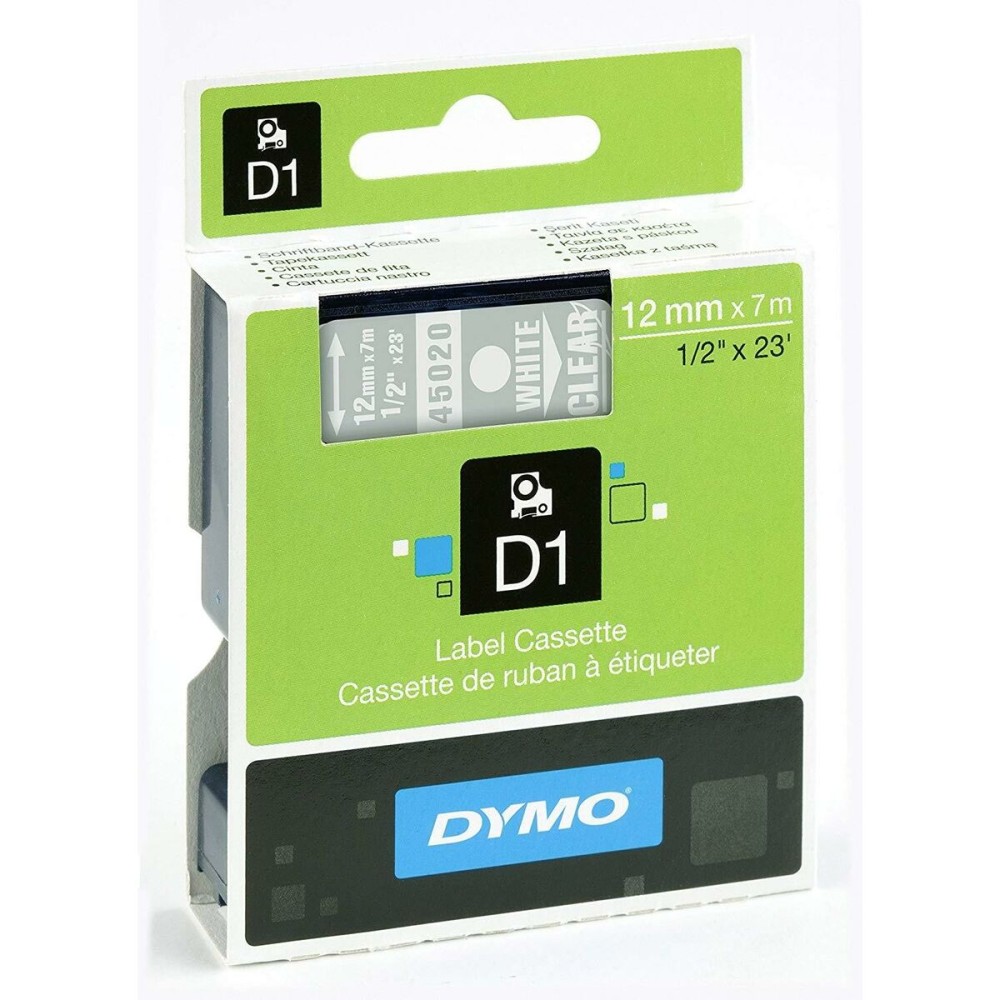 Ruban Laminé pour Etiqueteuses Dymo D1 45020 12 mm LabelManager™ Blanc Transparent (5 Unités)