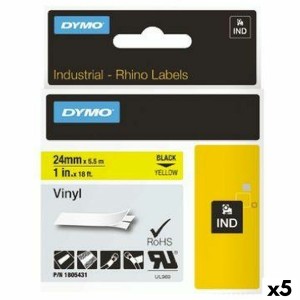 Laminiertes Klebeband zur Kennzeichnung von Maschinen Rhino Dymo ID1-24 24 x 5,5 mm Schwarz Gelb Vinyl Selbstklebend (5 Stück)