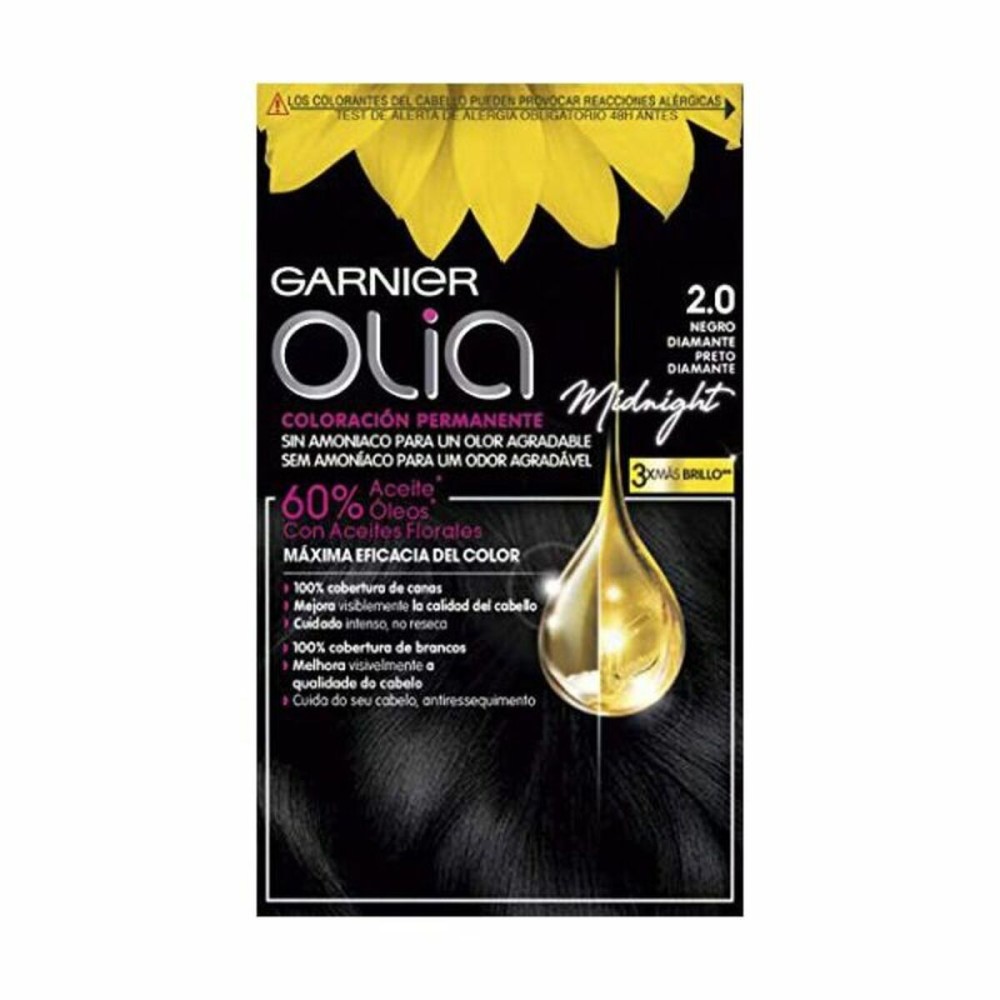 Teinture permanente Garnier Olia Sans ammoniaque Nº 2.0 Black Diamond