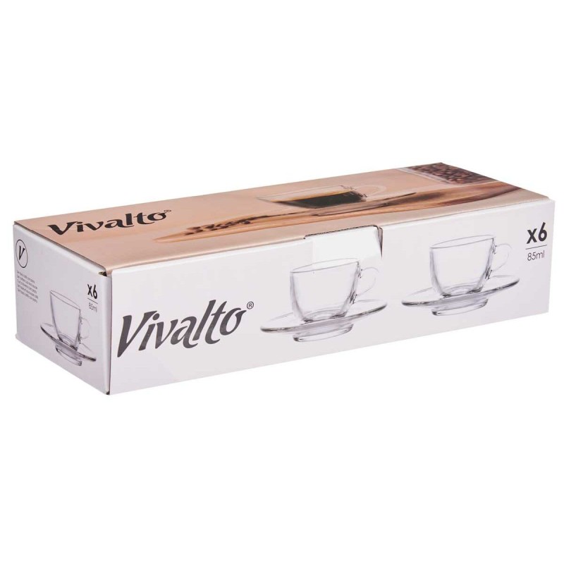 Cup with Plate Vivalto S12212/BHA Transparent Glass 85 ml (6 Units)