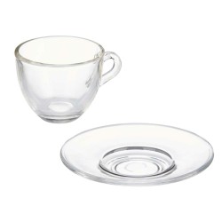 Tasse avec sous-tasse Transparent verre 85 ml (6 Unités)