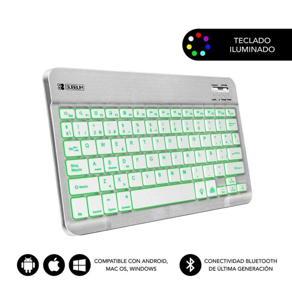 Clavier Bluetooth Subblim SUB-KBT-SMBL30 Multicouleur Argenté Espagnol Qwerty QWERTY