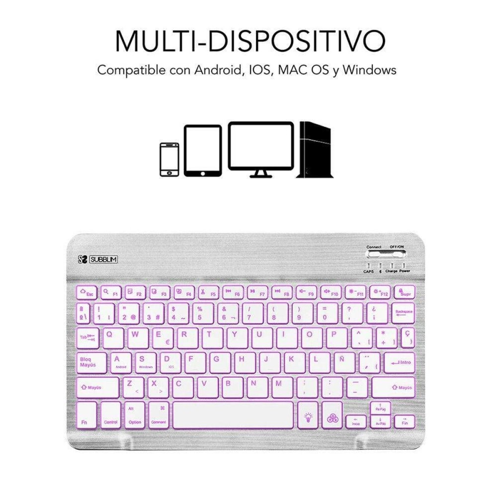 Clavier Bluetooth Subblim SUB-KBT-SMBL30 Multicouleur Argenté Espagnol Qwerty QWERTY