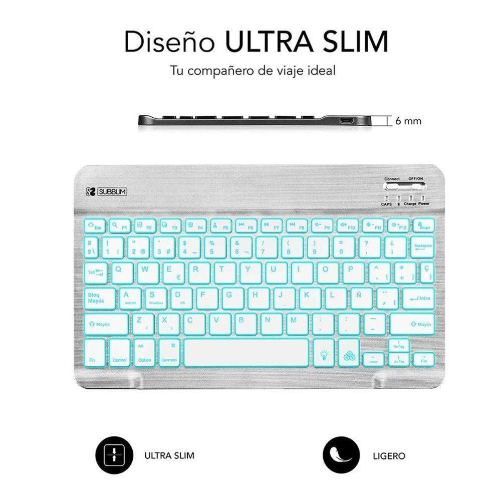 Clavier Bluetooth Subblim SUB-KBT-SMBL30 Multicouleur Argenté Espagnol Qwerty QWERTY