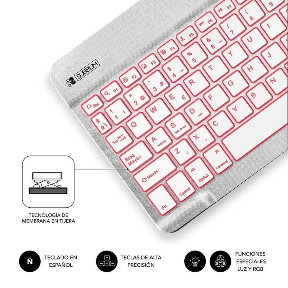 Bluetooth Keyboard Subblim SUB-KBT-SMBL30 Multicolour Silver Spanish Qwerty QWERTY