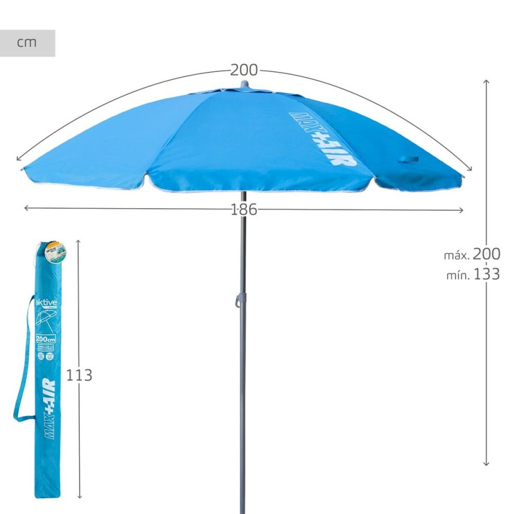 Solskærm Aktive UV50 Ø 200 cm Blau Polyester Aluminium 200 x 198,5 x 200 cm (6 Stück)